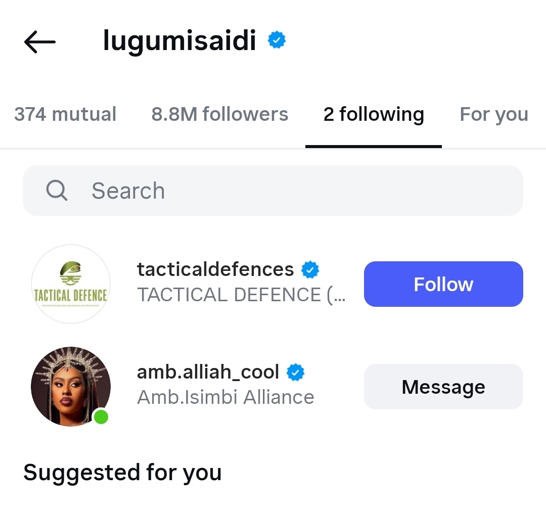 Lugumi Saidi yatangiye gukurikira Alliah Cool kuri Instagram, ari we muntu rukumbi akurikira