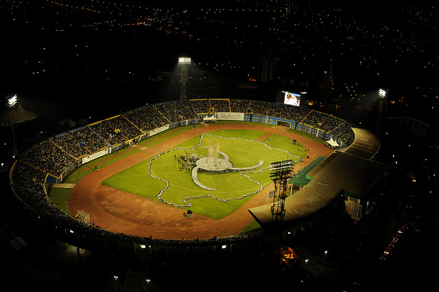 Uku niko kuri Stade Amahoro hagaragaraga mu mugoroba wo kwibuka Jenoside yakorewe Abatutsi.