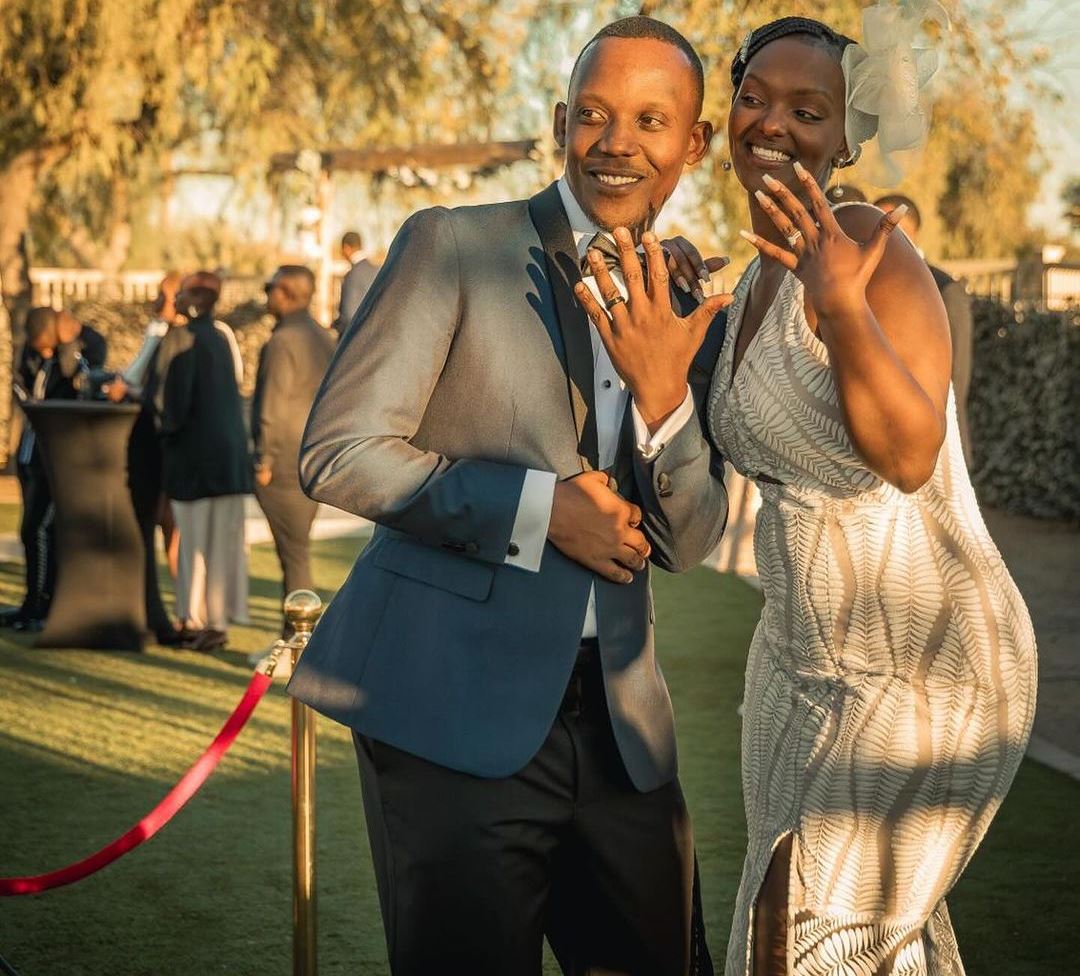 Miss Aurore Kayibanda ari mu byishimo nyuma yo gusezerana n'umugabo we