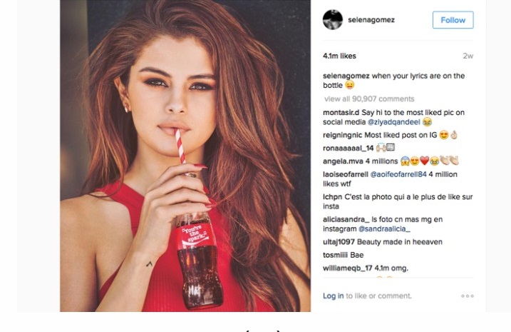Ifoto ya Selena Gomez niyo yakunzwe cyane kurusha izindi