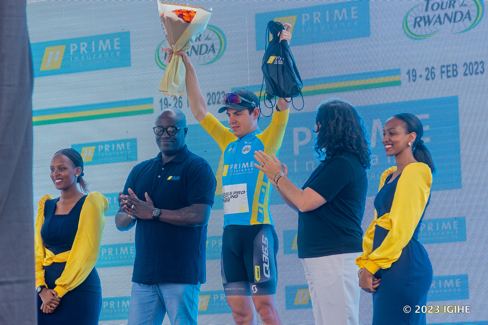 Umukinnyi muto witwaye neza muri #TdRwanda23 wahembwe na Prime Insurance ni Calzoni Walter ukinira Q36.5 Procycling Team