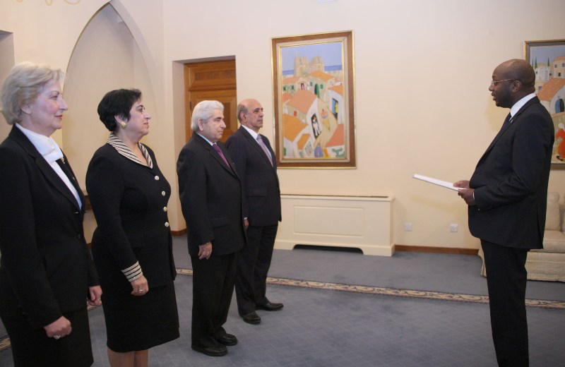 Ambasaderi Masozera avuga ijambo imbere ya Perezida Demetris Christofias