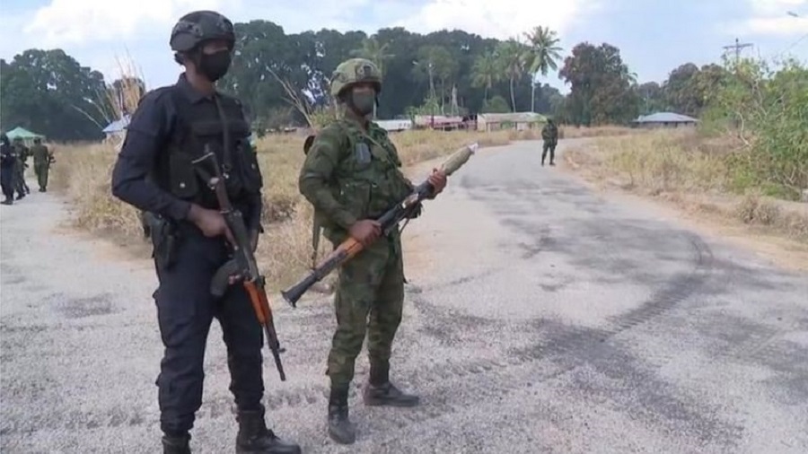 Ingabo n'Abapolisi b'u Rwanda baba bari maso mu mihanda ya Cabo Delgado