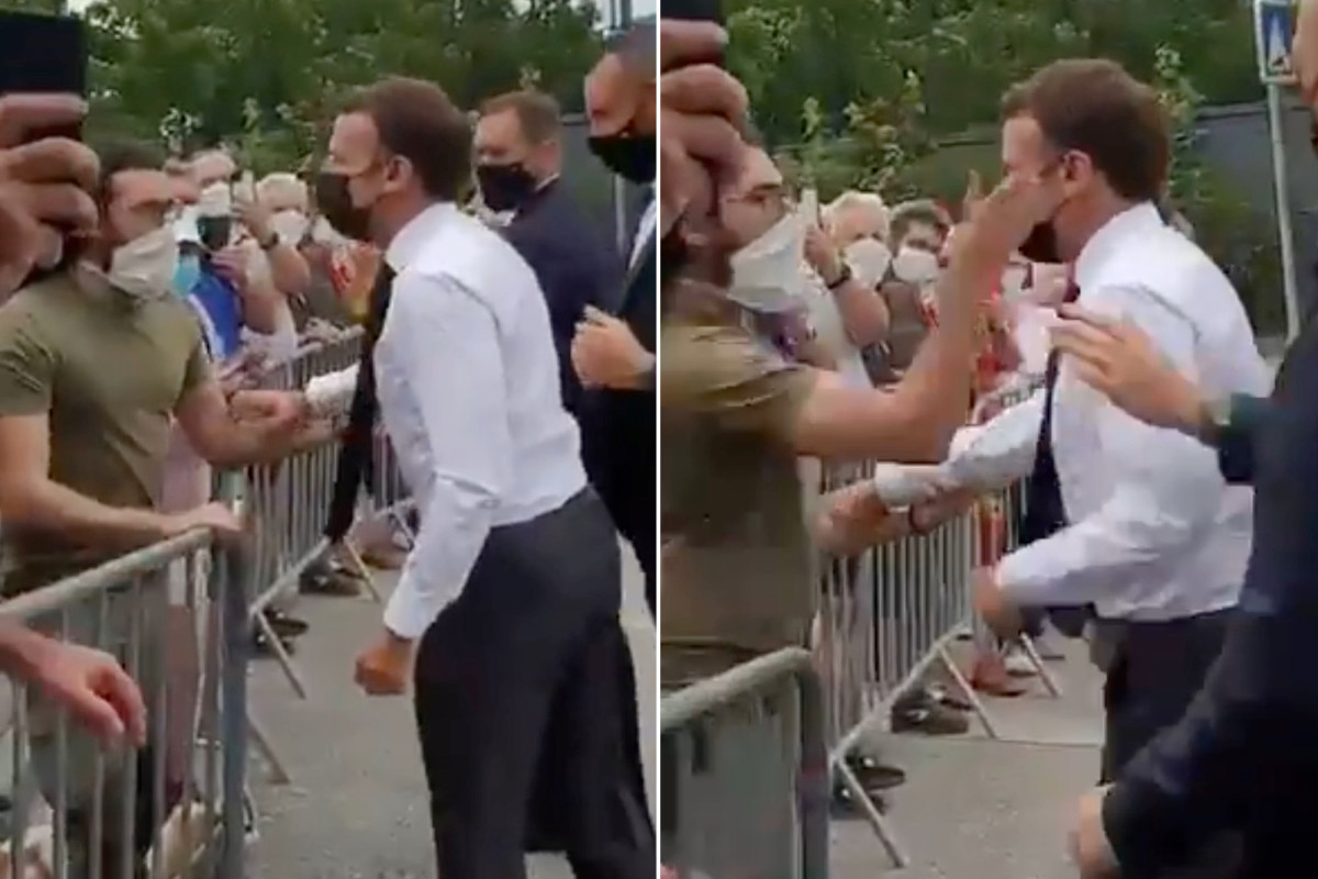 Perezida Emmanuel Macron yakubitiwe mu kivunge cy'abantu