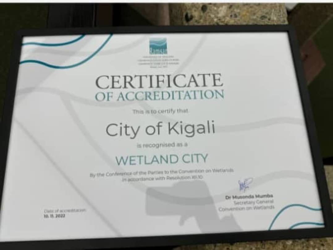 Iki ni icyangombwa cy'ishimwe cyahawe umujyi wa Kigali
