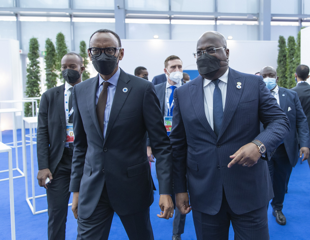 Perezida Kagame aganira na mugenzi we wa Repubulika Iharanira Demokarasi ya Congo, Félix Antoine Tshisekedi