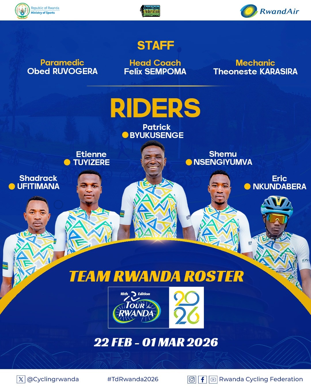 Abakinnyi batanu ba Team Rwanda izakina Tour du Rwanda ya 2026