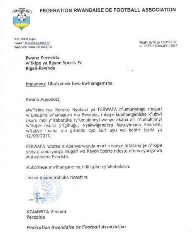 Ferwafa na yo yihanganishije umuryango wa Mutuyimana