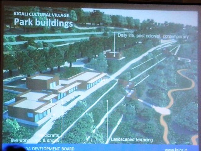 Iki gishushanyo cya Kigali Cultural Village kirakemangwa ko ntaho kigaragaza umuco nyarwanda