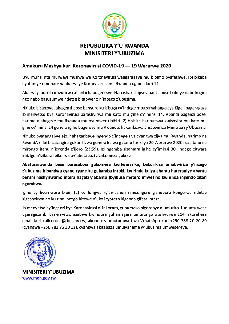 Minisante yasabye abaturarwanda kuba maso no gukurikiza ingamba zashyizweho mu kwirinda Coronavirus