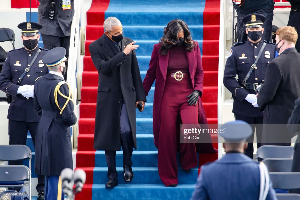 Michelle na Barack ubwo bageraga aho umuhango wo kurahira kwa Biden uri bubere