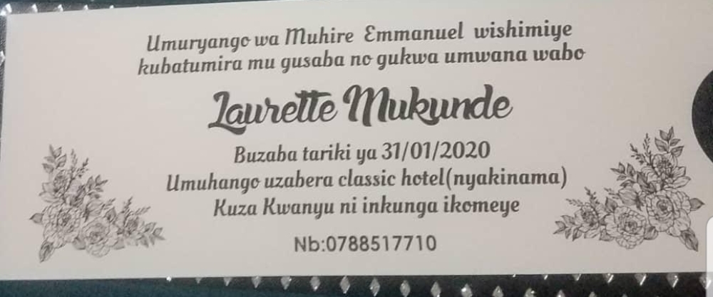 Ubutumire mu bukwe bwa Mukunde Laurette bwamaze kujya hanze