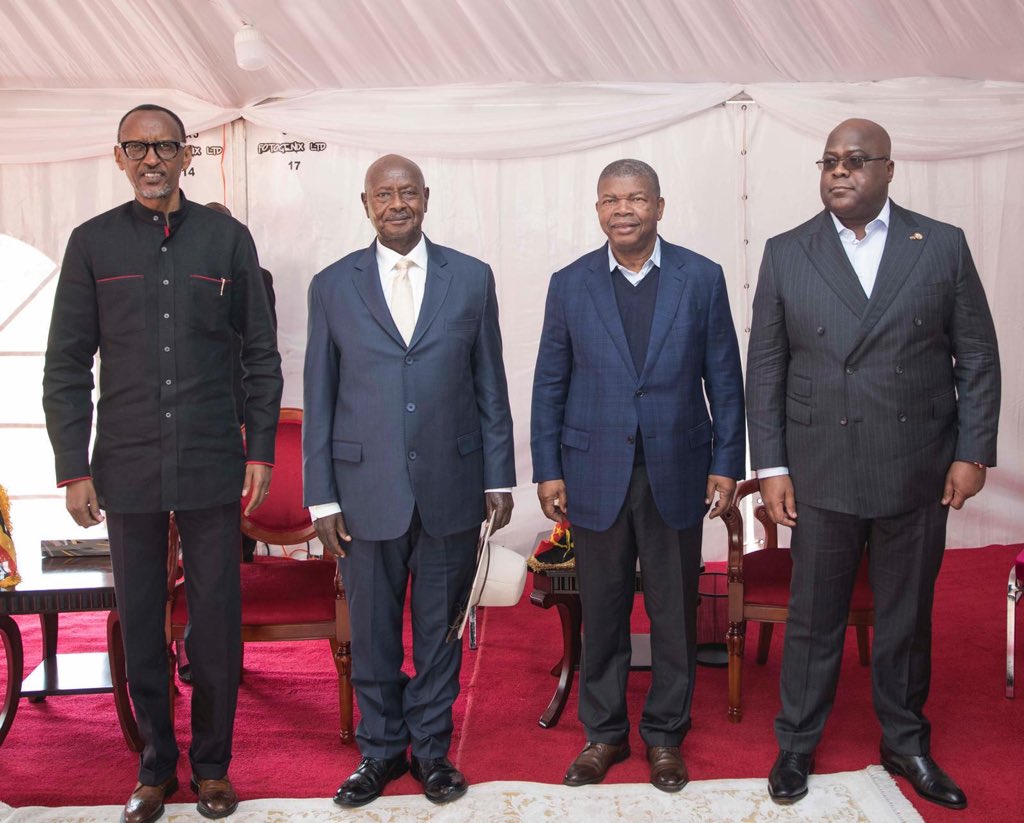 Perezida Kagame, Yoweri Museveni, Joao Lourenço na Tshisekedi mbere y'inama y'i Gatuna