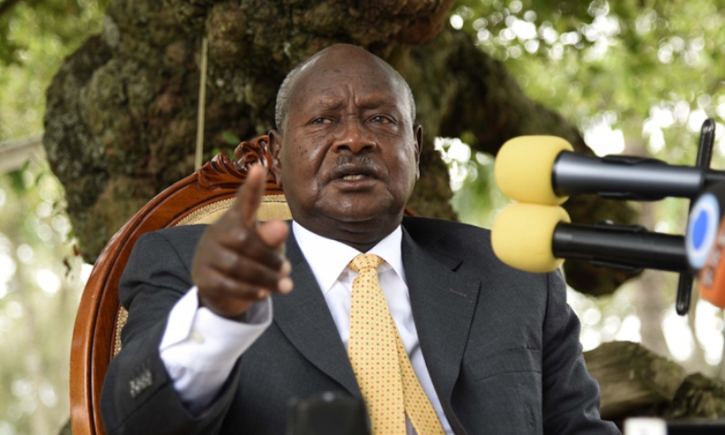 Perezida Museveni ubwo yaganiraga n'abanyamakuru kuri iki Cyumweru