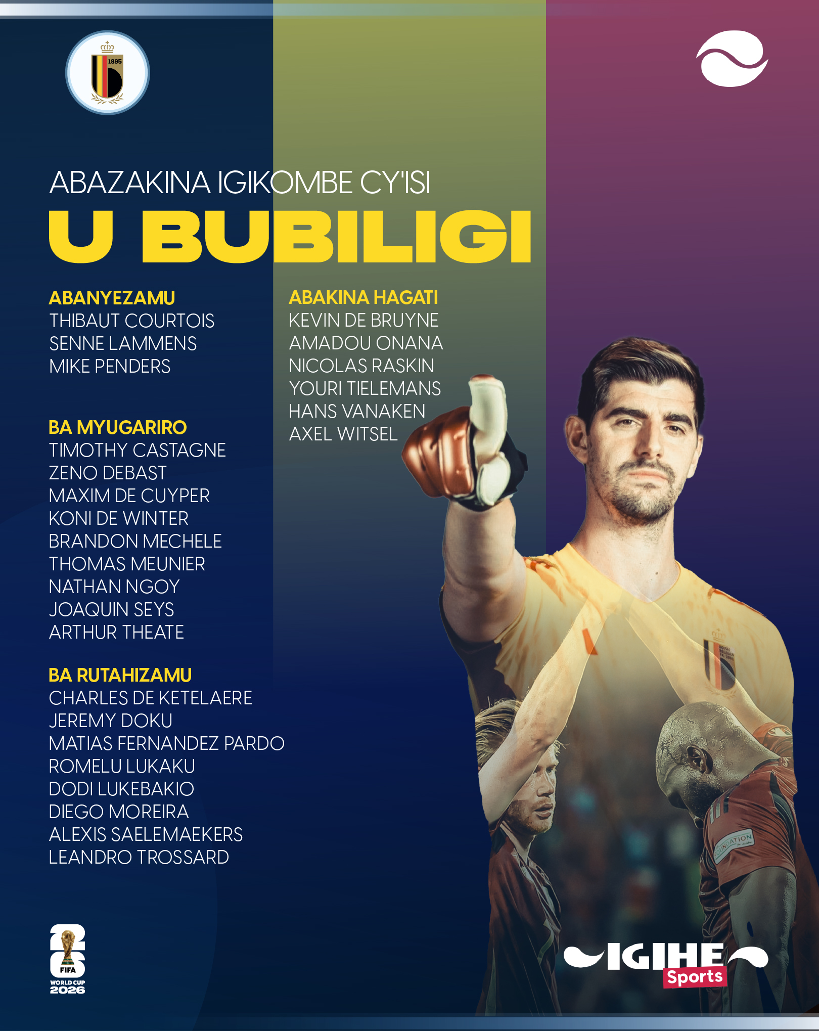 Abakinnyi bahamagawe mu Ikipe y'Igihugu y'u Bubiligi
