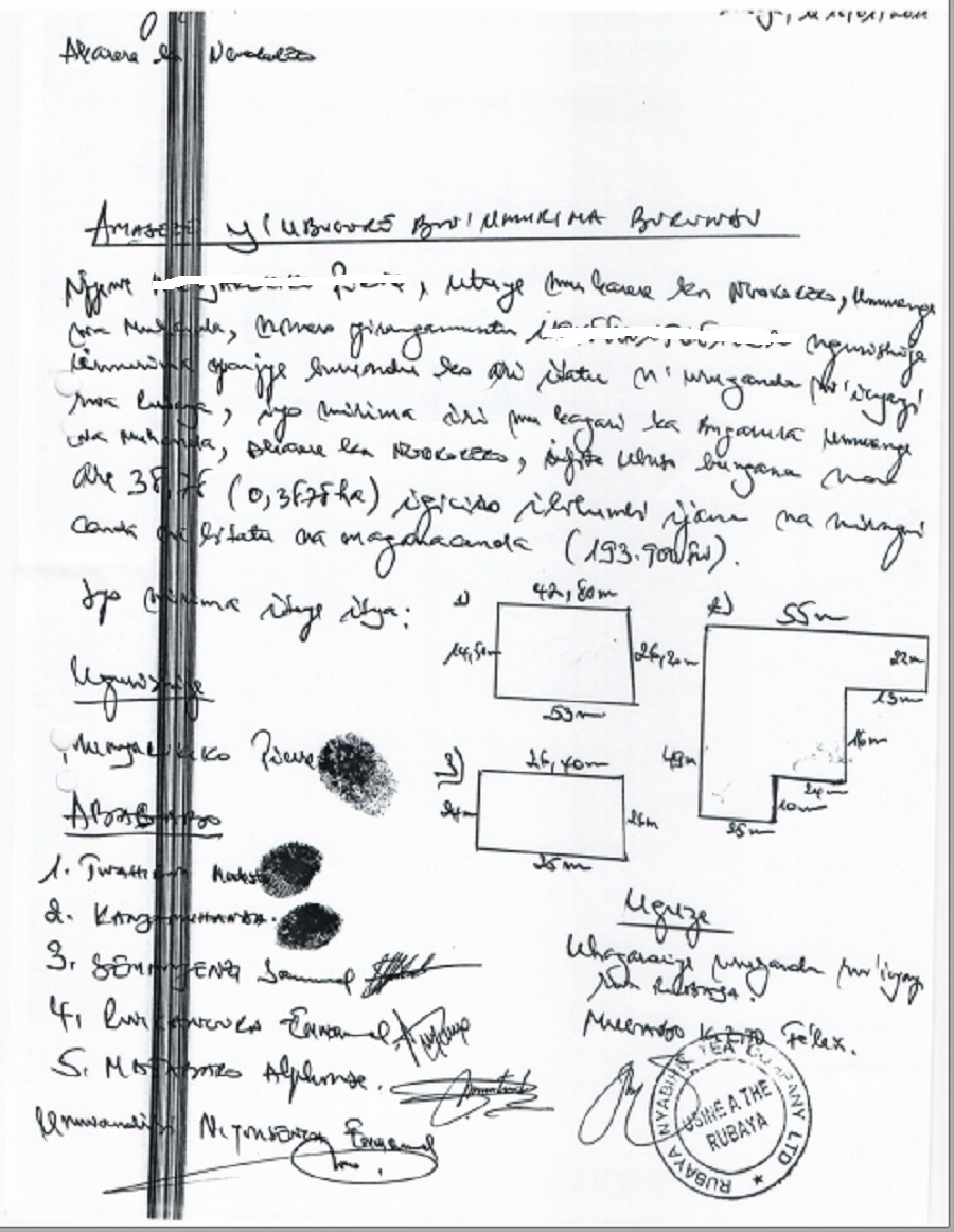 Aya ni amasezerano y'ubugure uruganda rw'icyayi rwa Rubaya rwagiranye n'aba baturage
