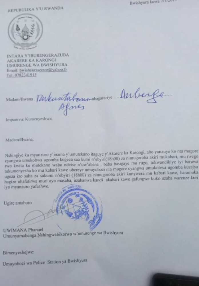 Ibaruwa ya mbere yabuzaga abagore kujya mu tubari nyuma ya saa kumi n'ebyiri