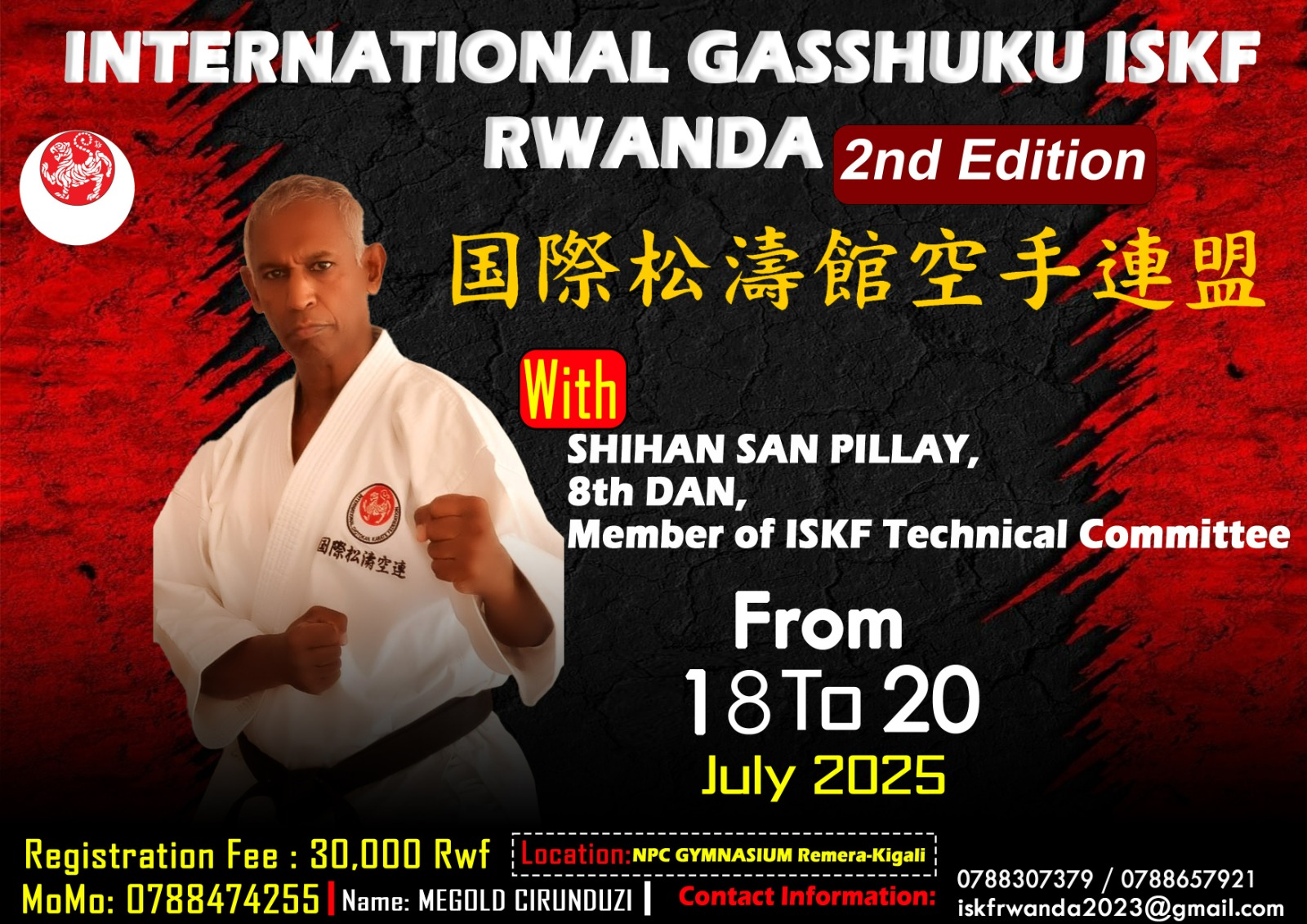 Amahugurwa azakoreshwa na Shihan San Pillay azamara iminsi itatu muri Gymnase ya NPC Rwanda i Remera