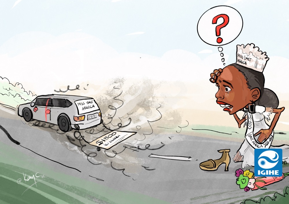 CARTOON: Umunyana Shanitah  mu gihirahiro cy’imodoka yatsindiye muri Miss East Africa