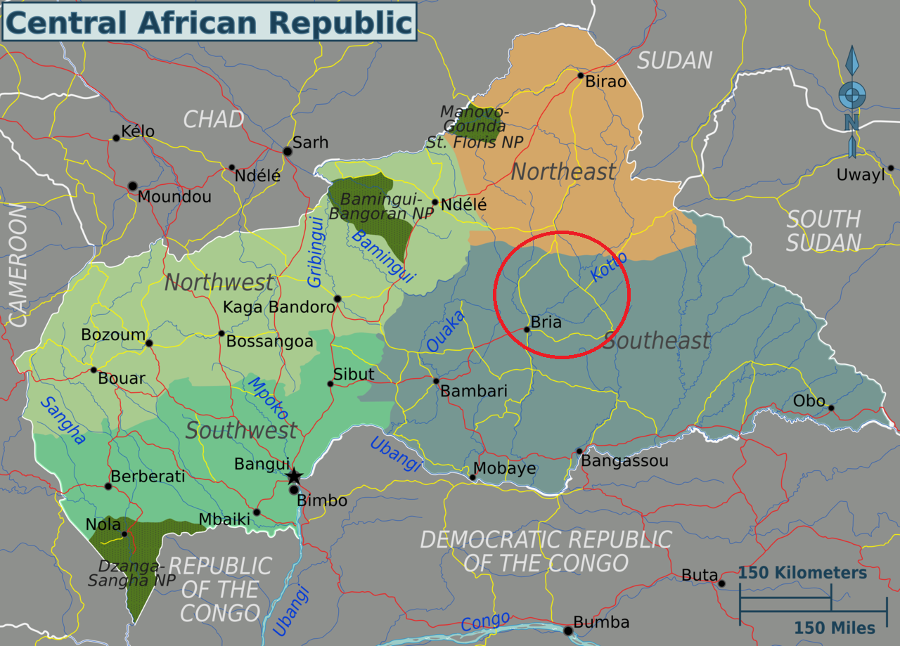 Ikarita igaragaza agace ka Bria muri Centrafrique