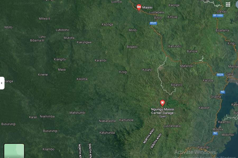 Ikarita ya satellite igaragaza Masisi n'uduce tuyegereye muri Kivu y'Amajyaruguru