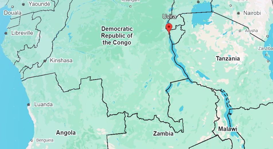 Ikarita igaragaza aho Uvira iherereye uhereranyije n'ibihugu bituranyi bya Repubulika Iharanira Demokarasi ya Congo