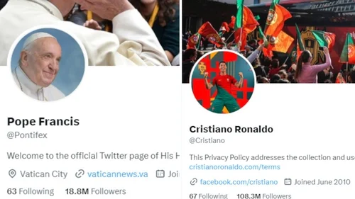 Abari bafite akamenyetso k'ubururu nka Papa Francis, umukinnyi Christiano Ronaldo twakuweho, tukazasubizwaho bamaze kwishyura