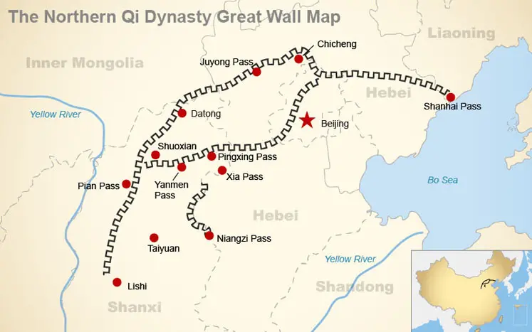 Ikarita igaragaza ahanyura Great Wall of China